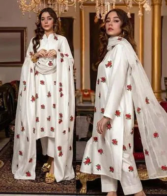 Black Embroidered Shamoz Silk 3Pcs Women Suit with Organza Dupatta