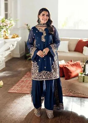 3 Pcs Women's Stitched Shamoz Silk Embroidered Suit