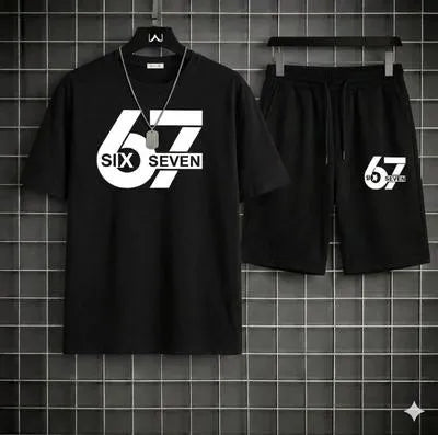 2 Pcs Men's Polyester Printed T-Shirt & Shorts Tracksuit in 4 colours.