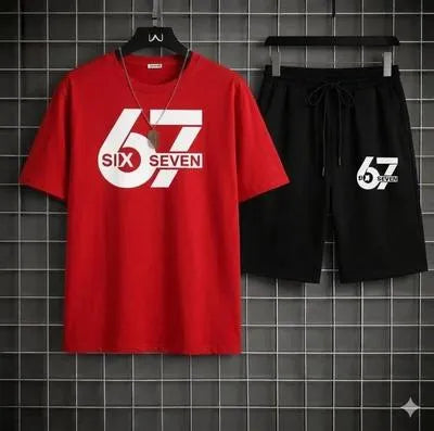 2 Pcs Men's Polyester Printed T-Shirt & Shorts Tracksuit in 4 colours.