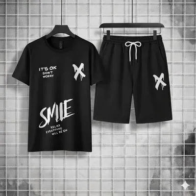 2 Pcs Men's Polyester Printed T-Shirt & Shorts Tracksuit 5 colours .