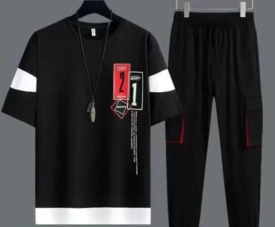 Men Black Graphic Track Suit 2 Pcs Micro Interlock in 2 colours