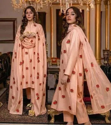 Black Embroidered Shamoz Silk 3Pcs Women Suit with Organza Dupatta