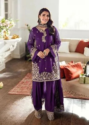 3 Pcs Women's Stitched Shamoz Silk Embroidered Suit