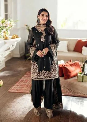 3 Pcs Women's Stitched Shamoz Silk Embroidered Suit