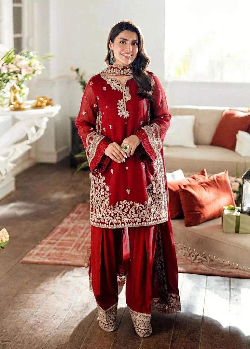 3 Pcs Women's Stitched Shamoz Silk Embroidered Suit