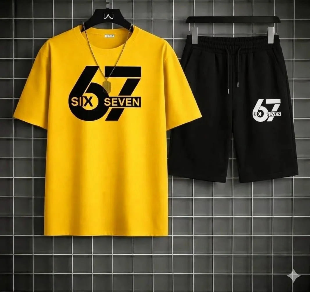 2 Pcs Men's Polyester Printed T-Shirt & Shorts Tracksuit in 4 colours.