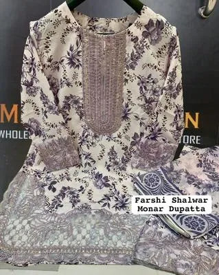 3 Pcs Women's Stitched Lawn Printed Suit