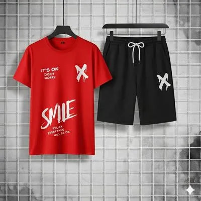 2 Pcs Men's Polyester Printed T-Shirt & Shorts Tracksuit  5 colours .