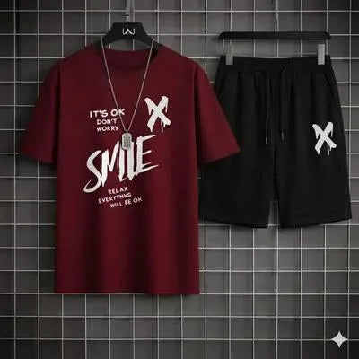 2 Pcs Men's Polyester Printed T-Shirt & Shorts Tracksuit  5 colours .
