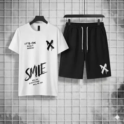 2 Pcs Men's Polyester Printed T-Shirt & Shorts Tracksuit  5 colours .