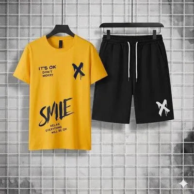 2 Pcs Men's Polyester Printed T-Shirt & Shorts Tracksuit  5 colours .